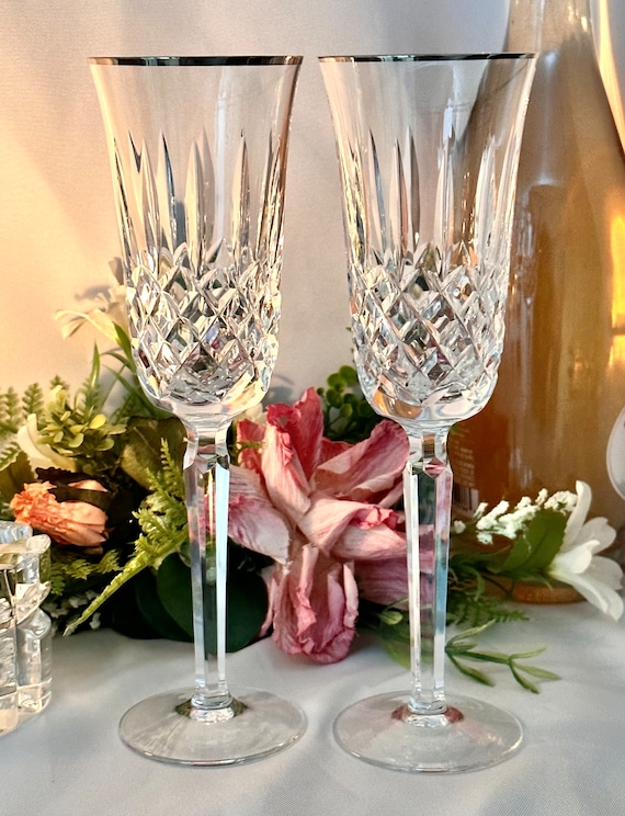Waterford Kelsey Champagne Flutes Cut Glass Toasting Glasses