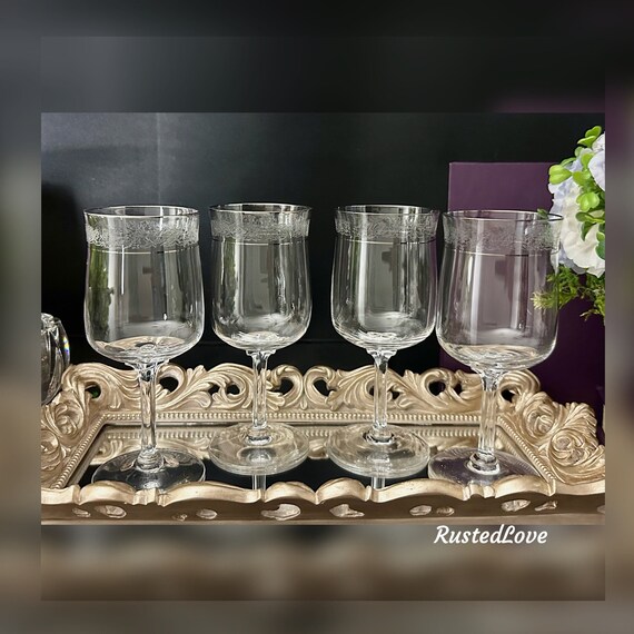 Lenox Moonspun Wine Glasses / Lenox Moonspun Platinum Glasses / Vintage Lenox Silver Rimmed Glasses / Lenox Moonspun Etched Rim Glasses - 4