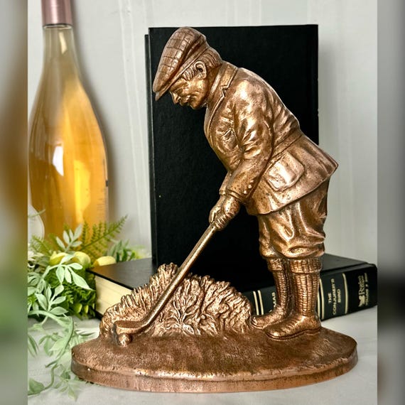 Copper Golfer Book End / Solid Copper Vintage Golf Figure / Vintage Copper Heavy Bookend / Solid Copper Golf Figurine Book Holder