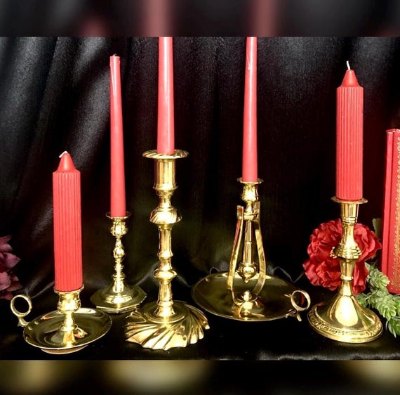 Brass Candle Holders / Brass Centerpiece Candlesticks / Set Gold Candle Holders / Vintage Lacquered Centerpiece Brass Mixed Candlesticks - 5