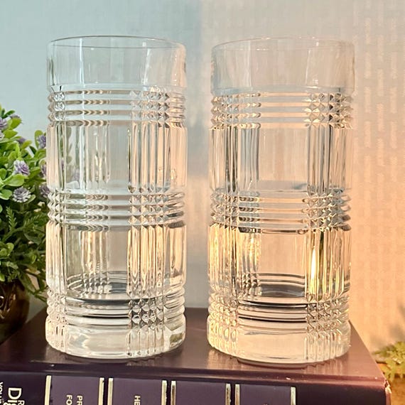 Ralph Lauren Glen Plaid Highball Glasses / Vintage Ralph Lauren Crystal Highball Glasses / Lauren Glen Plaid Highball Glasses / Glen Plaid 2