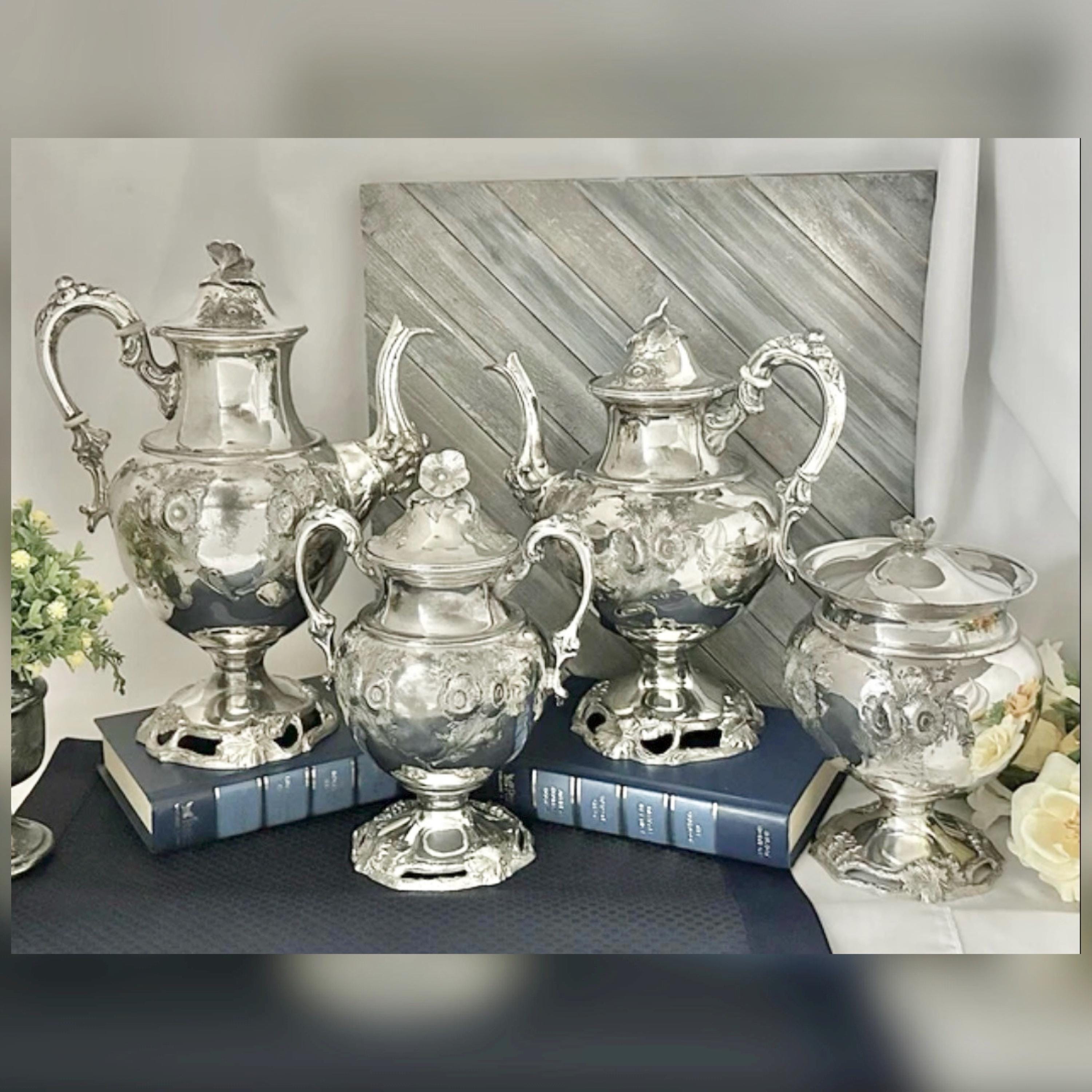 Antique Meriden Britannia Victorian Silver Plate Tea Coffee Set