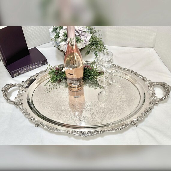 Baroque by Wallace Silver Plated Tray / Wallace Baroque 294F Footed Tray / Silverplated Vintage Tea Serving Tray / Discounted Butlers Tray
