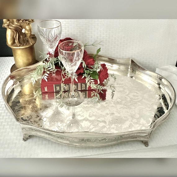 Sheffield Silver Plated Gallery Tray / Sheffield Reproduction Staffordshire England Tray / Vintage Sheffield Plate Gallery Serving Tray