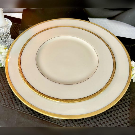 Lenox Tuxedo Dinner & Salad Plate / Tuxedo Gold Trimmed Lenox Dishes / Vintage Lenox Tuxedo Dinner Plate / Lenox Tuxedo Salad Plate