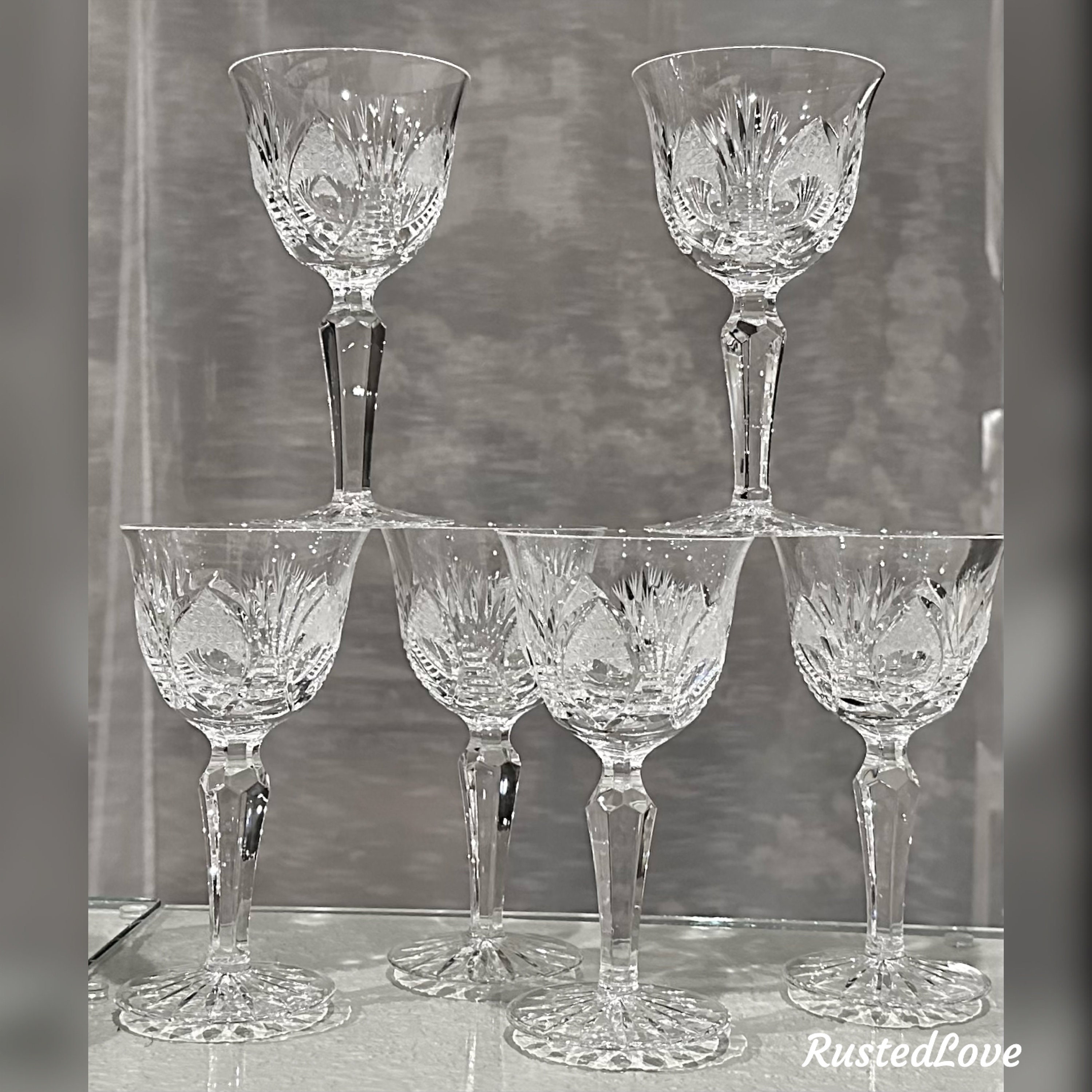 Bardejov Bohemian Lead Cut Crystal Wine Glasses Set of Four