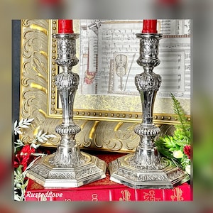 Silver Plated Art Nouveau Candle Holders / Candlesticks with Ladies Faces / Art Nouveau Candlesticks / Pair of Silverplated Candlesticks