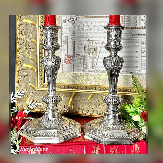 Silver Plated Art Nouveau Candle Holders / Candlesticks with Ladies Faces / Art Nouveau Candlesticks / Pair of Silverplated Candlesticks