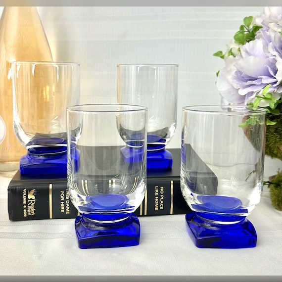 Cobalt Bormioli Rocco Blue Footed Tumblers / Bormioli Rocco Juice Glasses / Square Footed Glasses / Cobalt Blue Square Footed Glasses - 4