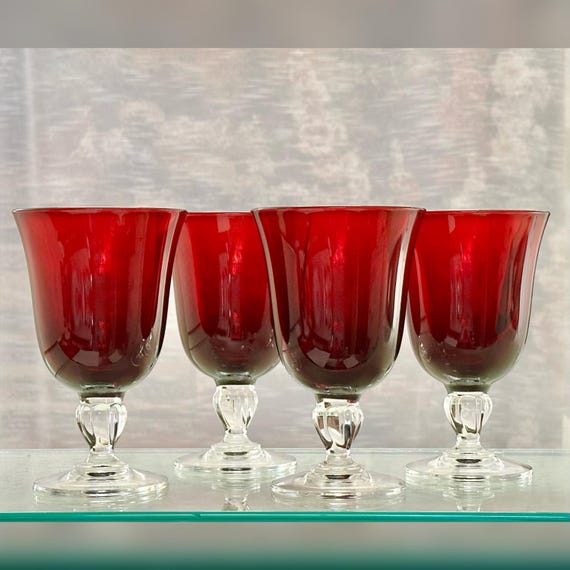 Red Casual Setting Water Glasses / Cristal D'Arques Durand Ruby Red Glassware / Casual Settings Red Water Goblets / Red Water Glasses 4
