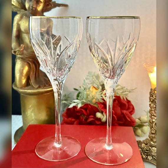 Lenox Courtyard Gold Wine Glasses / Gold Trimmed Wine Goblets / Vintage Lenox Courtyard Glasses / Gold Trimmed Lenox Courtyard Wine Glasses