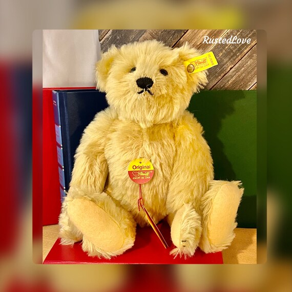 Steiff Teddy Bear Original Replica / 1906 Steiff Original Tags / Teddy Bear 0168/32 / Original Brass Button Ear Tag / 12" Mohair Steiff Bear