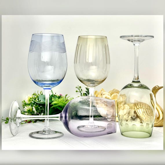 Mikasa Cheers White Wine Glasses 8.75" Pastel Colors Set of 4