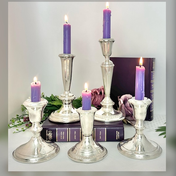 Vintage Sterling Silver Candlesticks - Set of 5 Mixed Makers, Assorted Heights