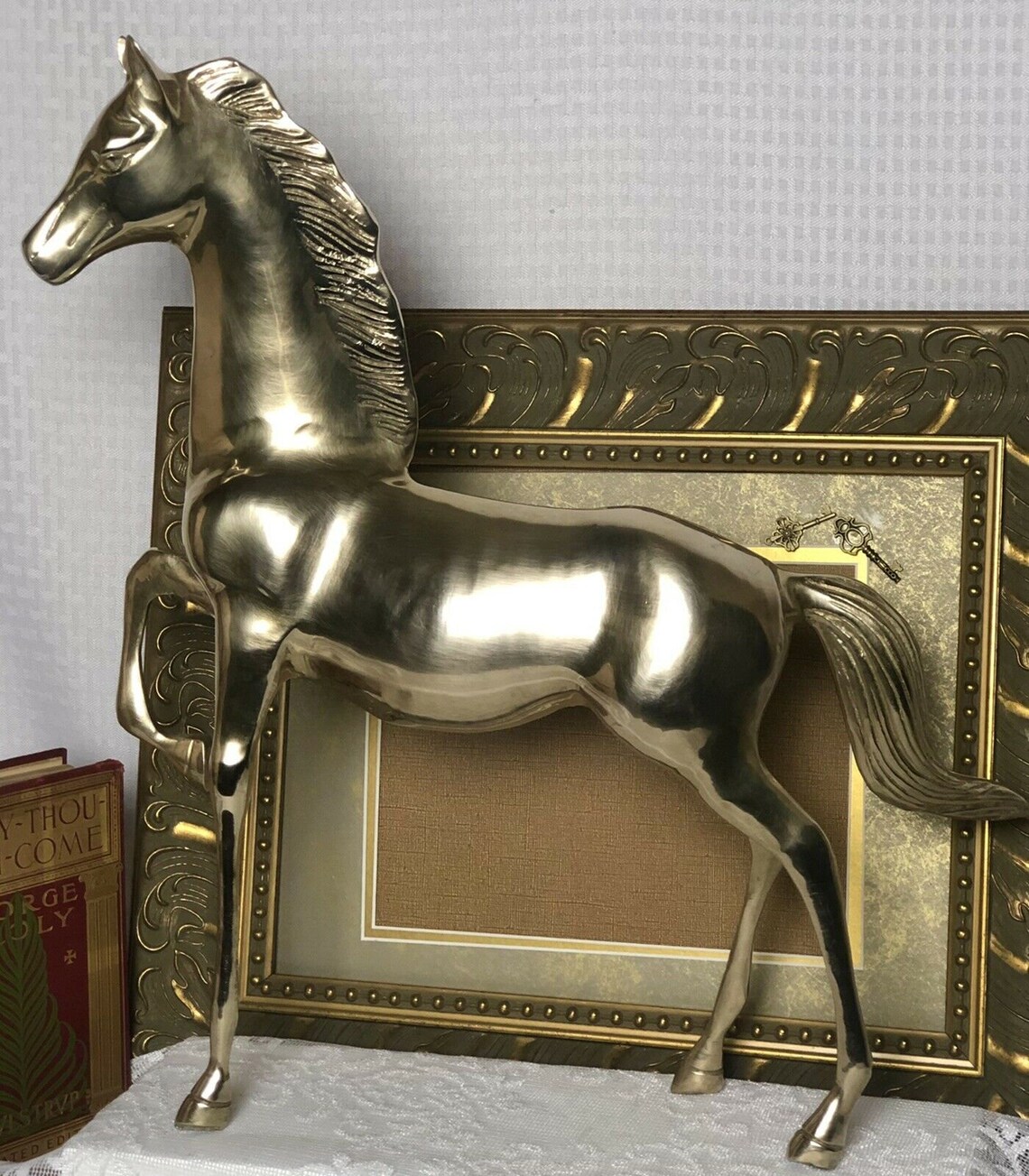 Solid Brass Horse Vintage Equestrian Statue Galloping Etsy