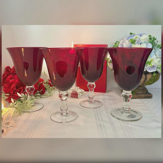 Ruby Red Water Glasses / Home Essentials Red Water Goblets / Blown Red Glass Drinkware Glasses / Home Essential Red Glass / 4 Water Glasses