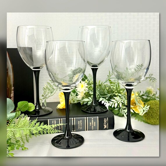 Domino Signature Black Stem Tall Water Glasses / Cristal D'Arques-Durrand Domino Glasses / Black Stem Domino Signature Tall Water Glasses -4