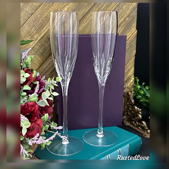 Lenox Firelight Champagne Flutes / Lenox Wedding Toasting Glasses / Firelight NO Panel Cut Champagne Glasses /  Vintage  Wedding Glasses - 2