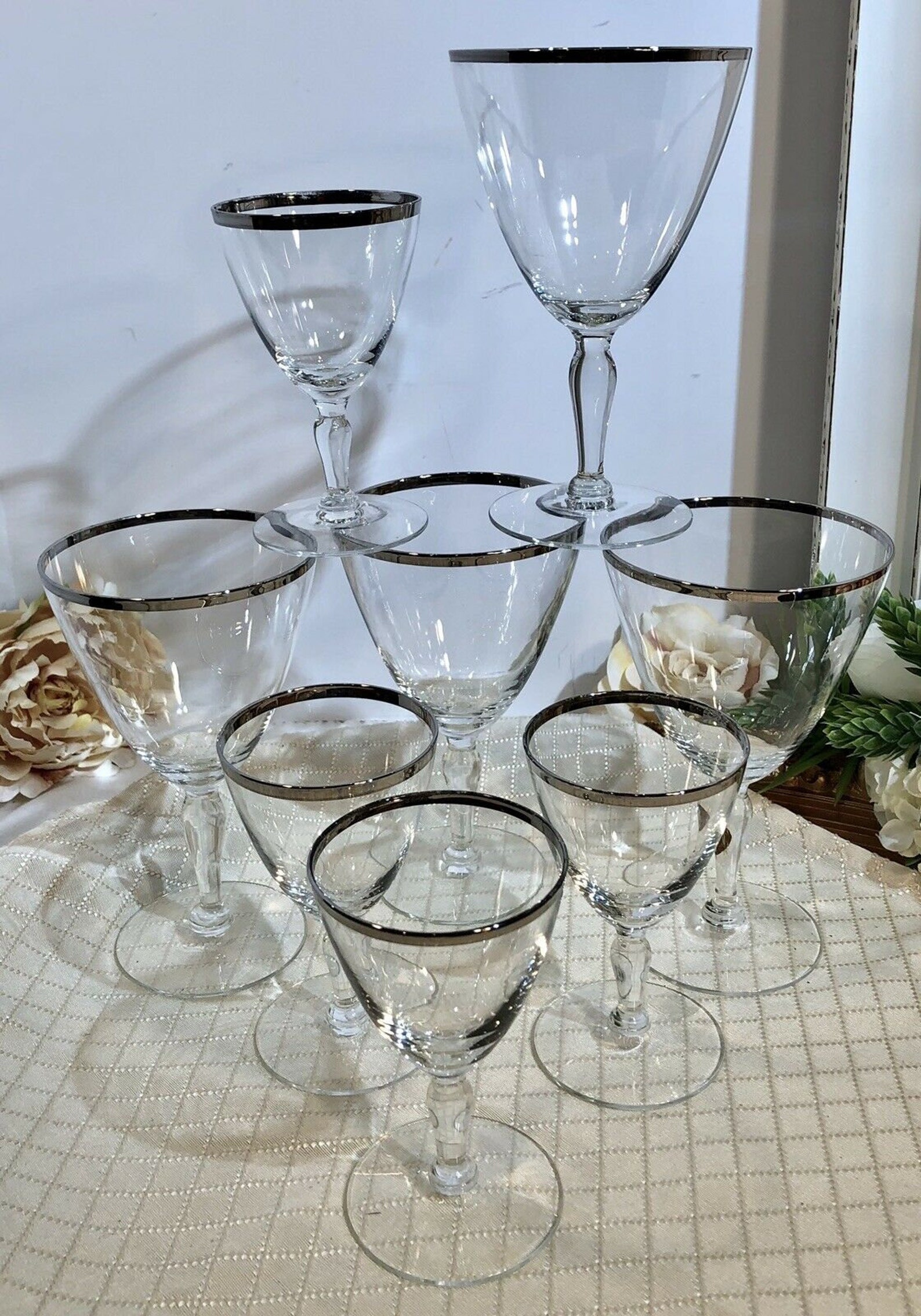 Vintage Fostoria Platinum Rimmed Glasses Claret Wine / Water Etsy