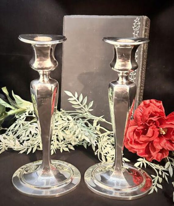 Tiffany And Co Sterling Silver Candlesticks / Antique Candlesticks / Sterling Monogram Pair Candle Holders / Antique Tiffany Sterling Candle