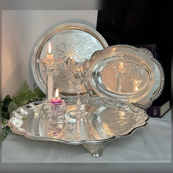 Silver Plated Serving Dishes/  Vintage Mixed Makers Silver Trays / Silver Plated Vegetable Dishes / Silverplated  Serving Trays  - 3 pieces