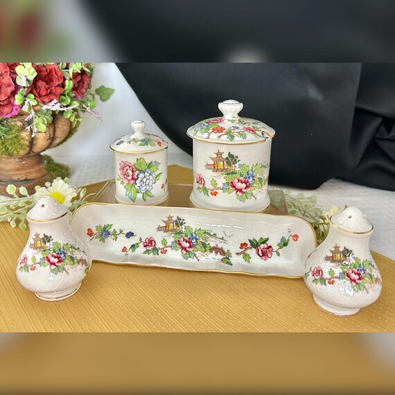 Pagoda by Crown Staffordshire England Serving Pieces - Staffordshire Floral Small Serving Piece Set - Staffordshire Pagoda Floral Pieces - 5