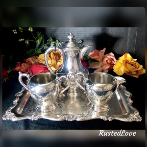 Vintage Tea Set / Silver Plated Butlers Tray / Etched Floral Tray