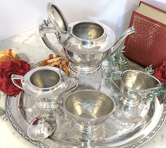Victorian Silver Treble Plate Tea Set: Simpson Hall & Miller, 1868