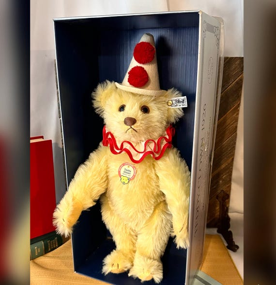Steiff Teddy Clown Bear / Replica Steiff 1926 Teddy Clown / Steiff Original Tags / Original Box and Paperwork / Mohair 13" Clown Teddy Bear