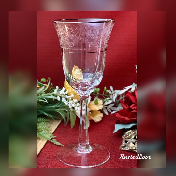 Lenox Fair Lady Platinum Wine Glass / Vintage Lenox Platinum Fair Lady Glass / Silver Rimmed Wine Glass / Lenox Fair Lady Wine Glass - 1