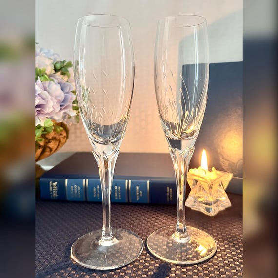 Jolie Gorham Crystal Fluted Champagne Glasses / Gorham Jolie Toasting Flutes / Jolie Champagne Glasses / Gorham Wedding Toasting Flutes - 2