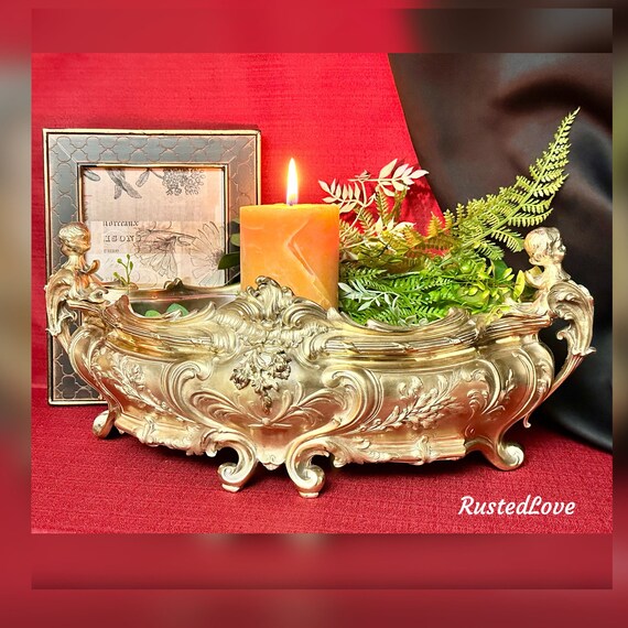 Antique French Gilt Bronze Jardinière / 19th Century Art Nouveau Planter / French Centerpiece Bowl / Antique Bronze Rocco Cachepot