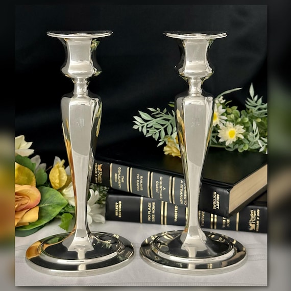 Tiffany And Co Sterling Silver Candlesticks / Antique Candlesticks / Sterling Monogram Pair Candle Holders / Antique Tiffany Sterling Candle