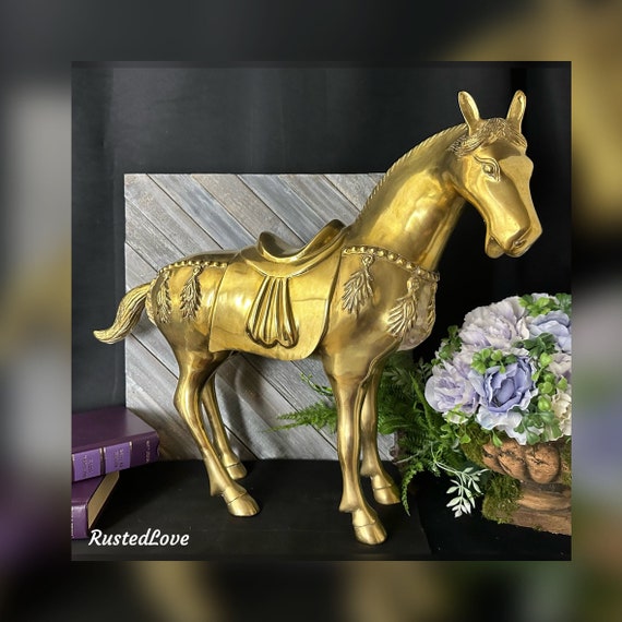 Brass Horse Statue / Mid Century Modern / Large Equestrian statue / Polished Solid Brass / Office Decor / Gold Shelf Decor / Horse Figurine