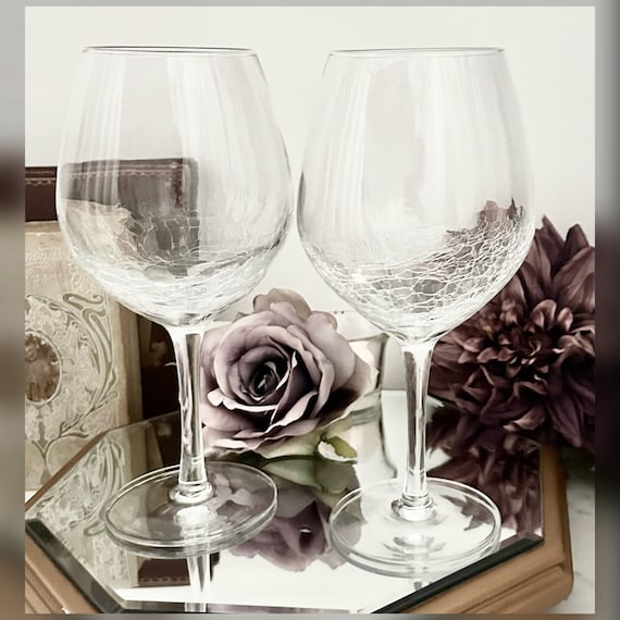 Pier 1 Crackle Clear Red Wine Glasses Pair Vintage Replacement Stemware
