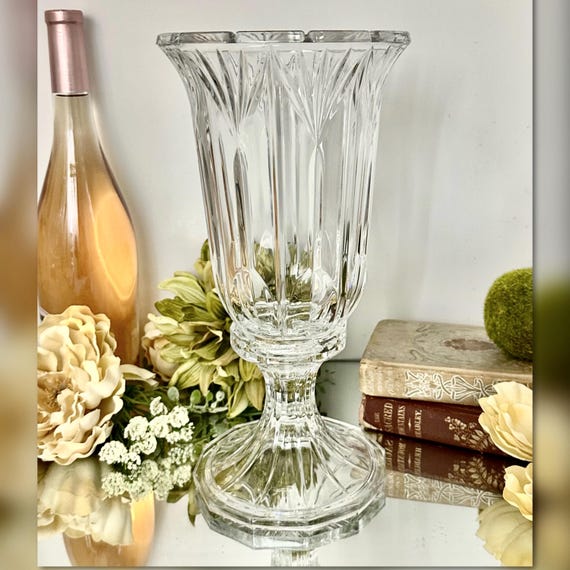 Vintage Glass Hurricane Candle Holder 12 Inch Wedding Centerpiece