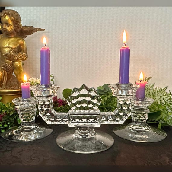 Fostoria American Clear Candle Holders / Fostoria Candlesticks / Fostoria Pair Single Candle Holders / Glass American Clear Candle Holders