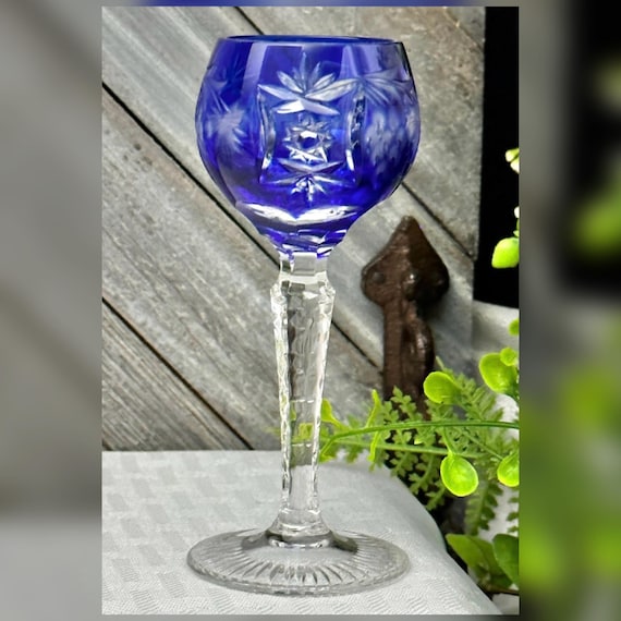 Vintage Nachtmann Traube Cobalt Blue Cut to Clear Crystal Cordial