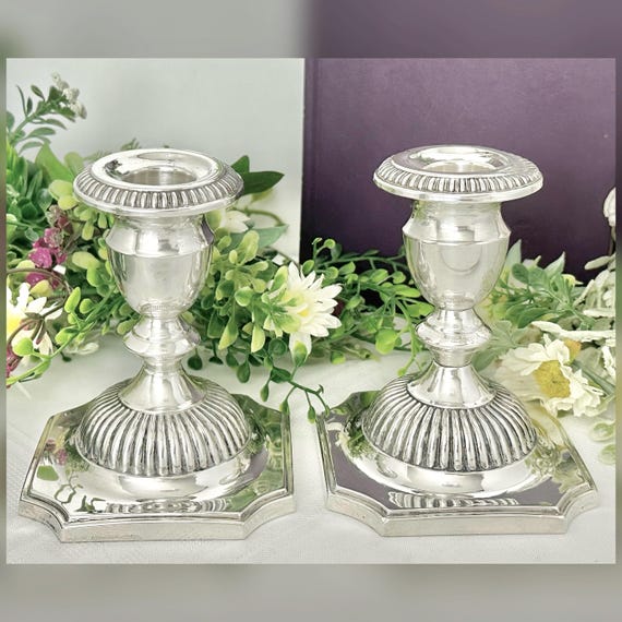 Vintage Sterling Silver Candlesticks Weighted Georgian Reproduction Hunt Silver Candle Holders 4.25"