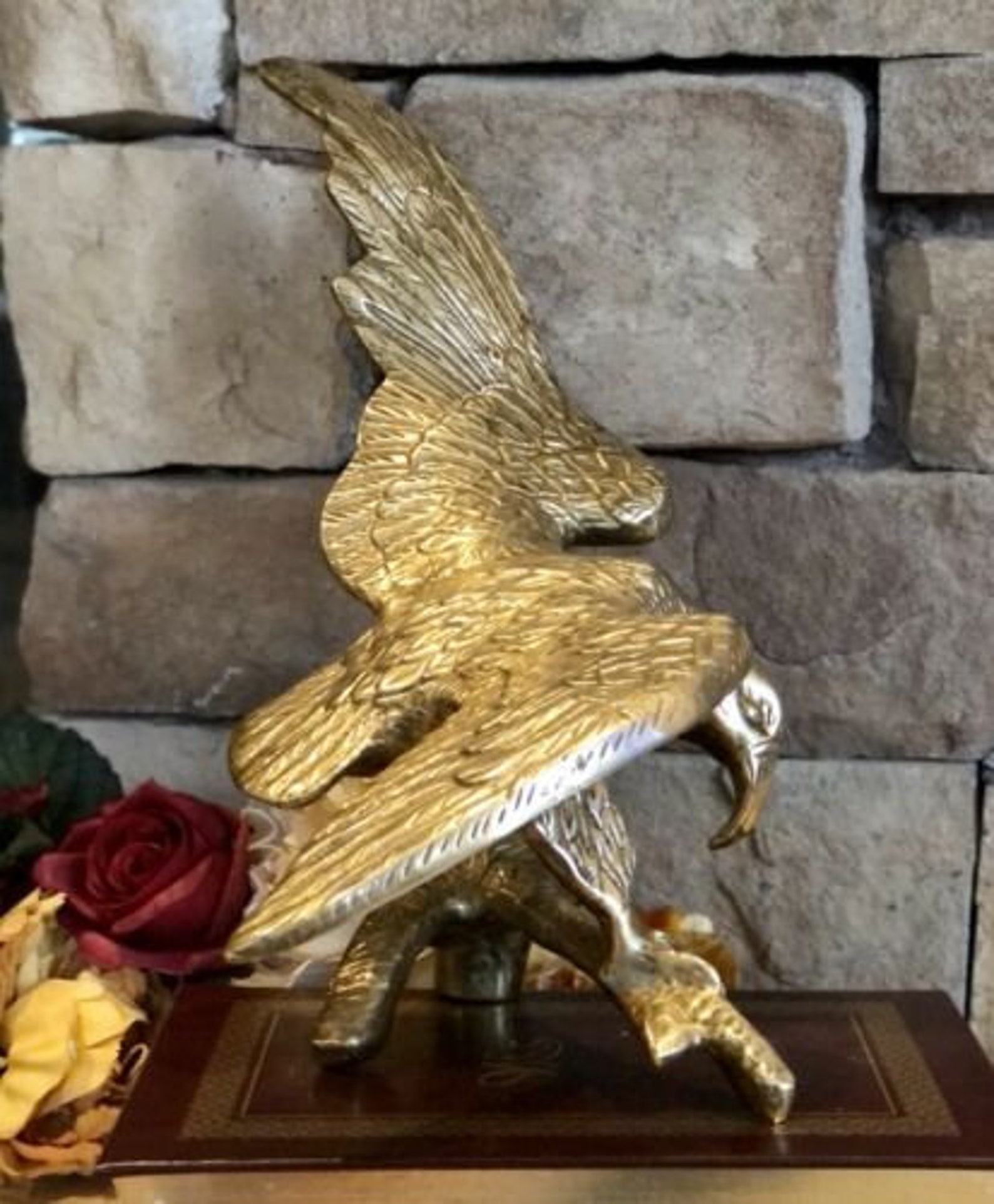 Large Cast Brass Eagle on a Branch Sculpture Polished Vintage Etsy