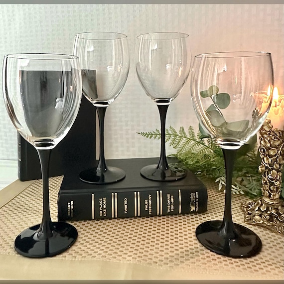 Domino Signature Black Claret Wine Glasses / Cristal D’Arques-Durand France Wine Glasses / Vintage Black Stem Claret Wine Glasses  - 4