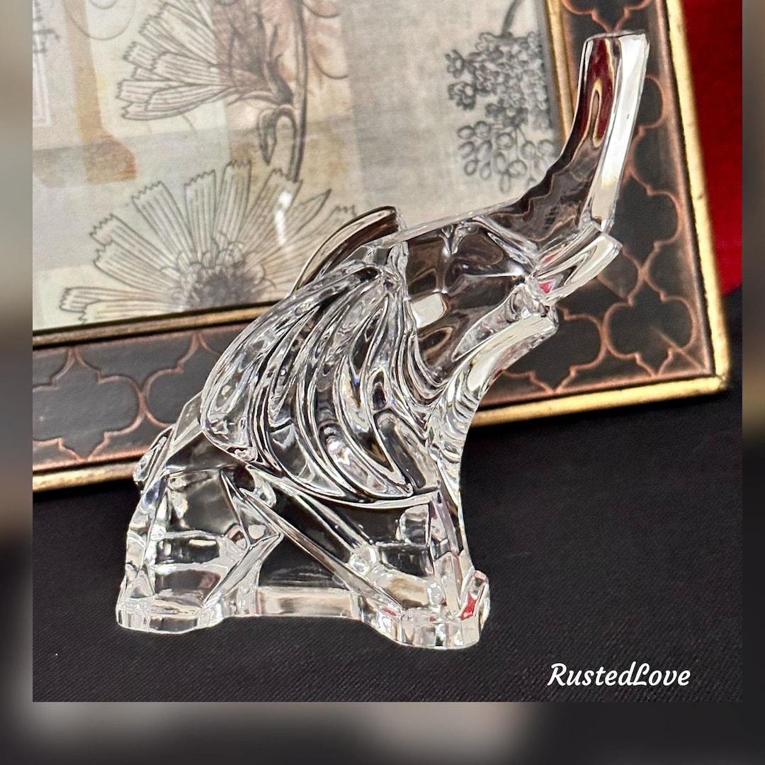 Crystal Glass Elephant / 24 Lead Crystal Elephant Figurine / Glass
