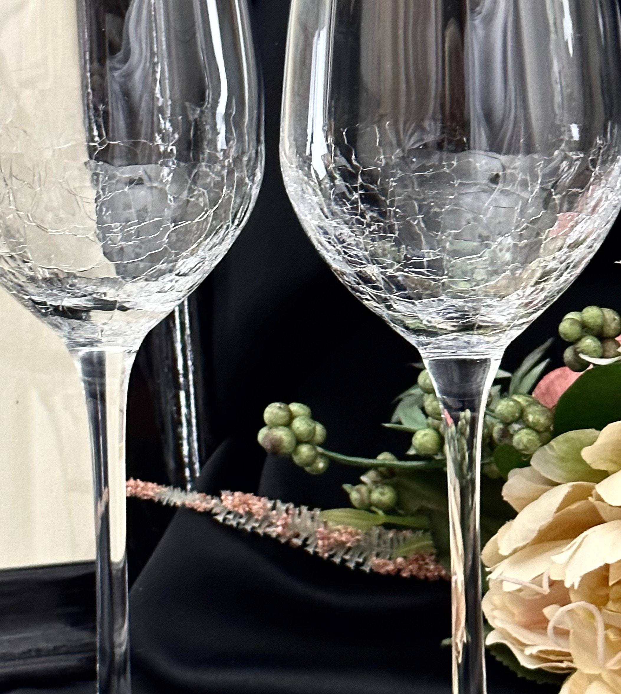 Set Of 2 Pier 1 Clear Crackle Angled Rim Red Wine Glasses Goblets 8 5/8  Slant