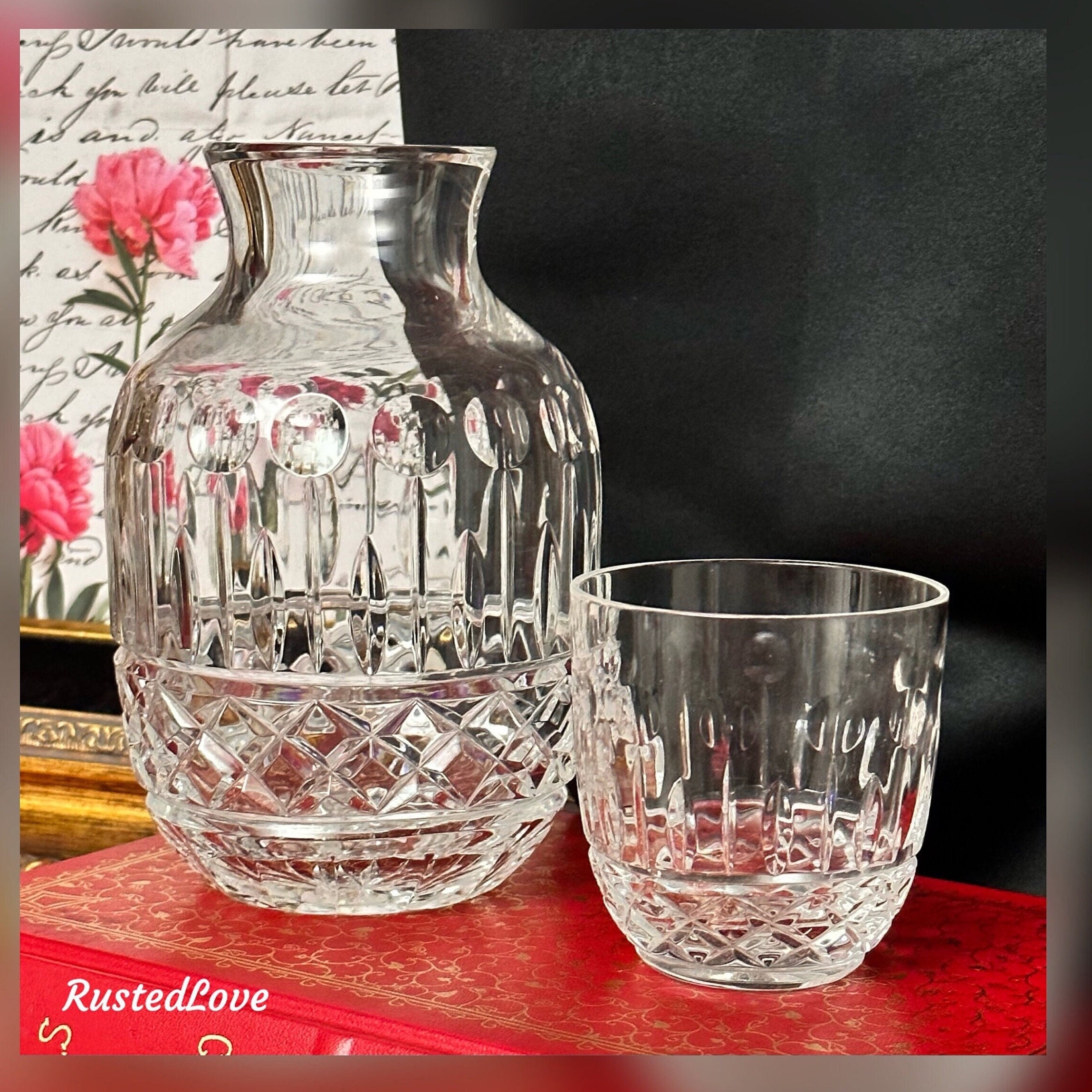 WERTSW Vintage Bedside Water Carafe and Glass Set, Crystal Nightstand Water  Carafe with Tumbler Glass Cup, Elegant Mouthwash Decanter & Water Pitcher