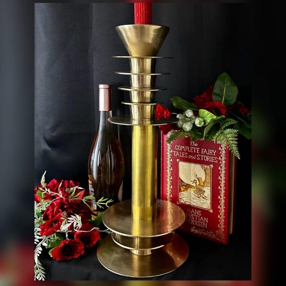 Vintage MCM Atomic Brass Candle Holder Space Age Candlestick