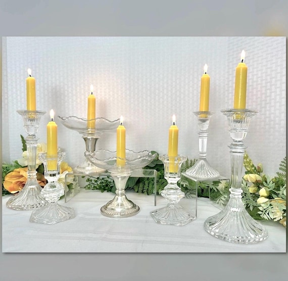 Silver and Glass Candle Holders / Centerpiece Sterling Silver and Glass Candlesticks / Vintage Glass and Sterling Candlestick Holders
