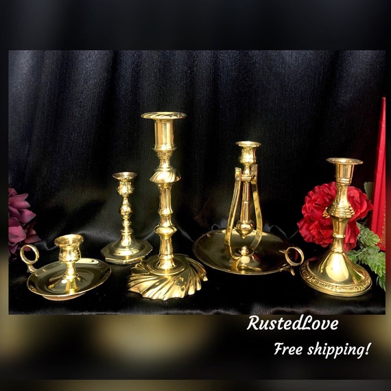 Candle Holders Solid Brass Polished Taper Vintage Party / Wedding / Dining Table / Gold Holiday Decor / Decorative Centerpiece Candlesticks*