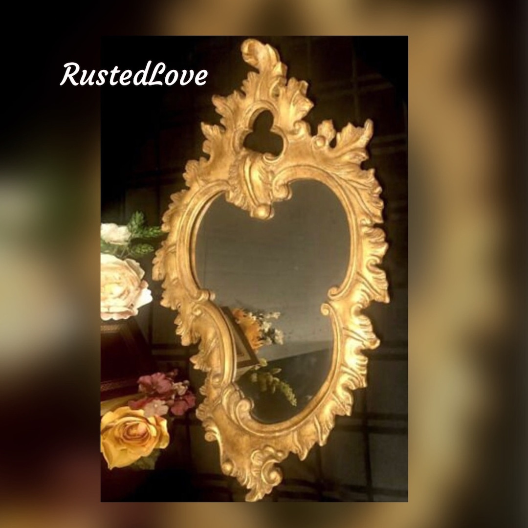 Antique Italian Wood Mirror / Art Legno Italy Mirror / Gilt Gold Wood