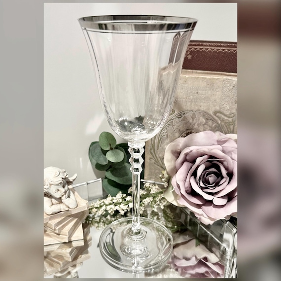 Mikasa Sonnet Platinum Water Goblet Replacement Glass Silver Rim Stemware