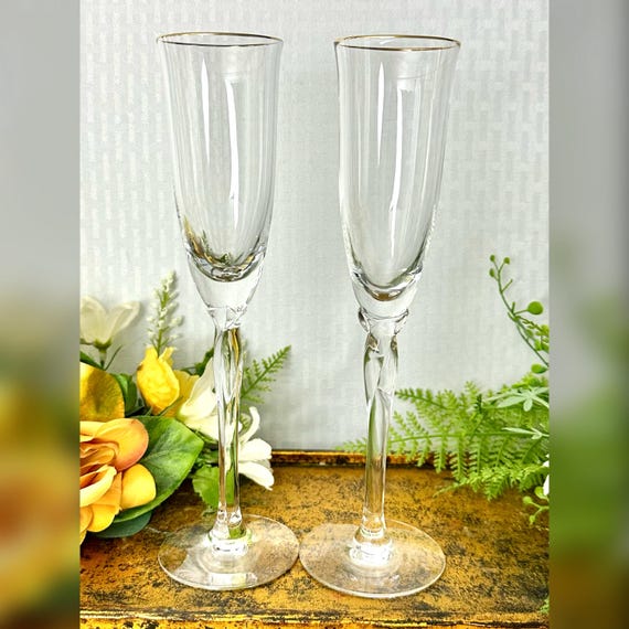 Lenox Rhythm Gold Champagne Flutes / Rhythm Gold Wedding Toasting Glasses / Lenox Rhythm Gold Toasting Flutes / Wedding Toasting Glasses - 2